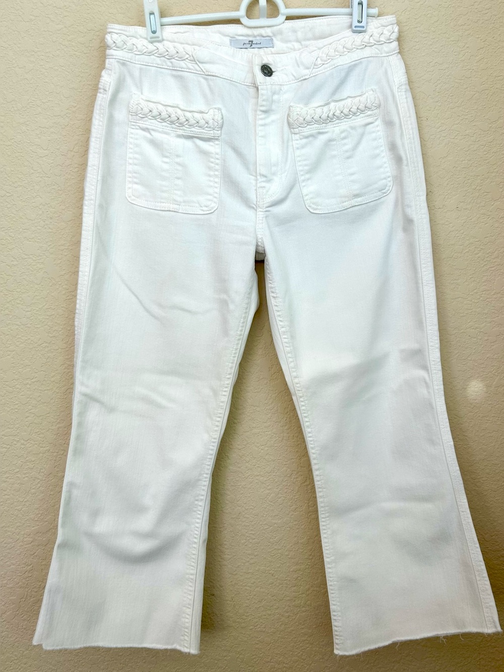 7 For All Mankind White Cropped Jeans with Braided Details Size 27